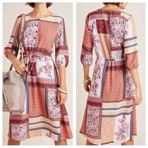 Aldomartins Anthropologie Serenity patchwork drawstring waist midi shirt dress S